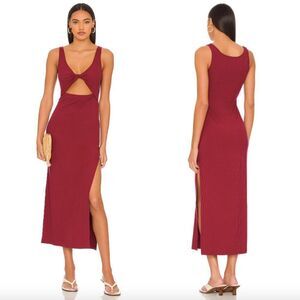 L*SPACE burgundy Cabernet wine red Nico ribbed knit cutout twist midi dress